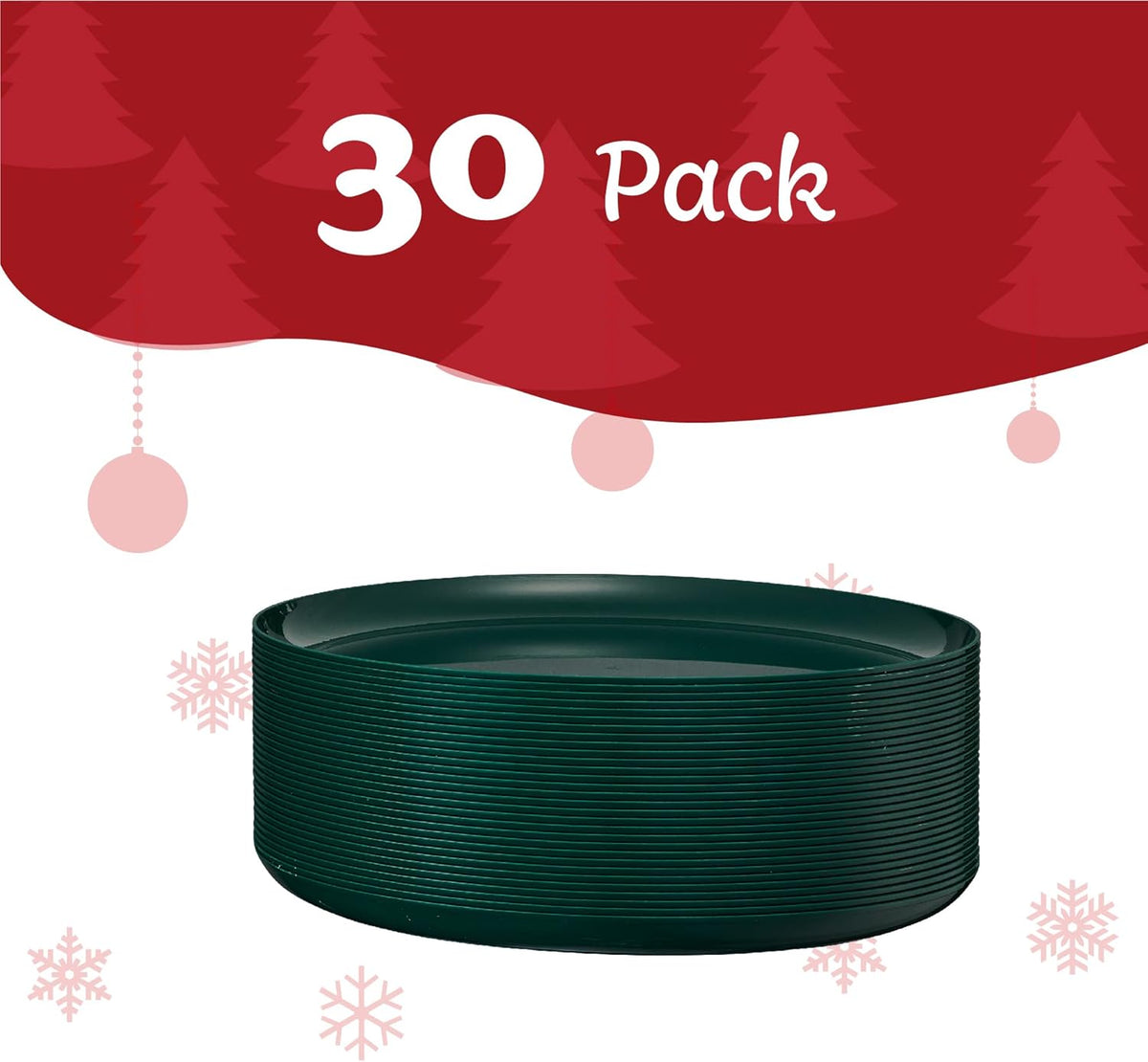 PLASTICPRO [30 Pack 10.7'' Christmass Green Plastic Party Plates Edge Collection Premium heavyweight Elegant Disposable Tableware Dishes - PuriLite