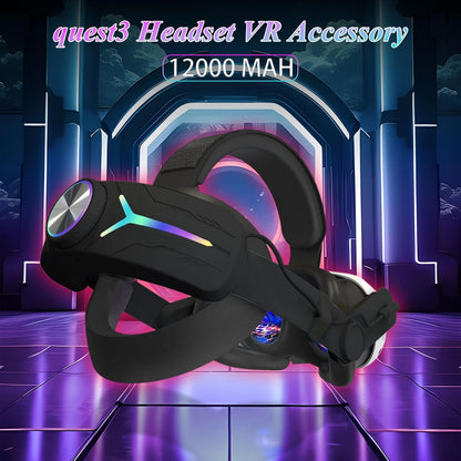Crspexil Head Strap Battery Pack for Meta Quest 3， with Extended 12000mah Battery Pack，with RGB Light(Compatible with Meta Quest 3S) - PuriLite