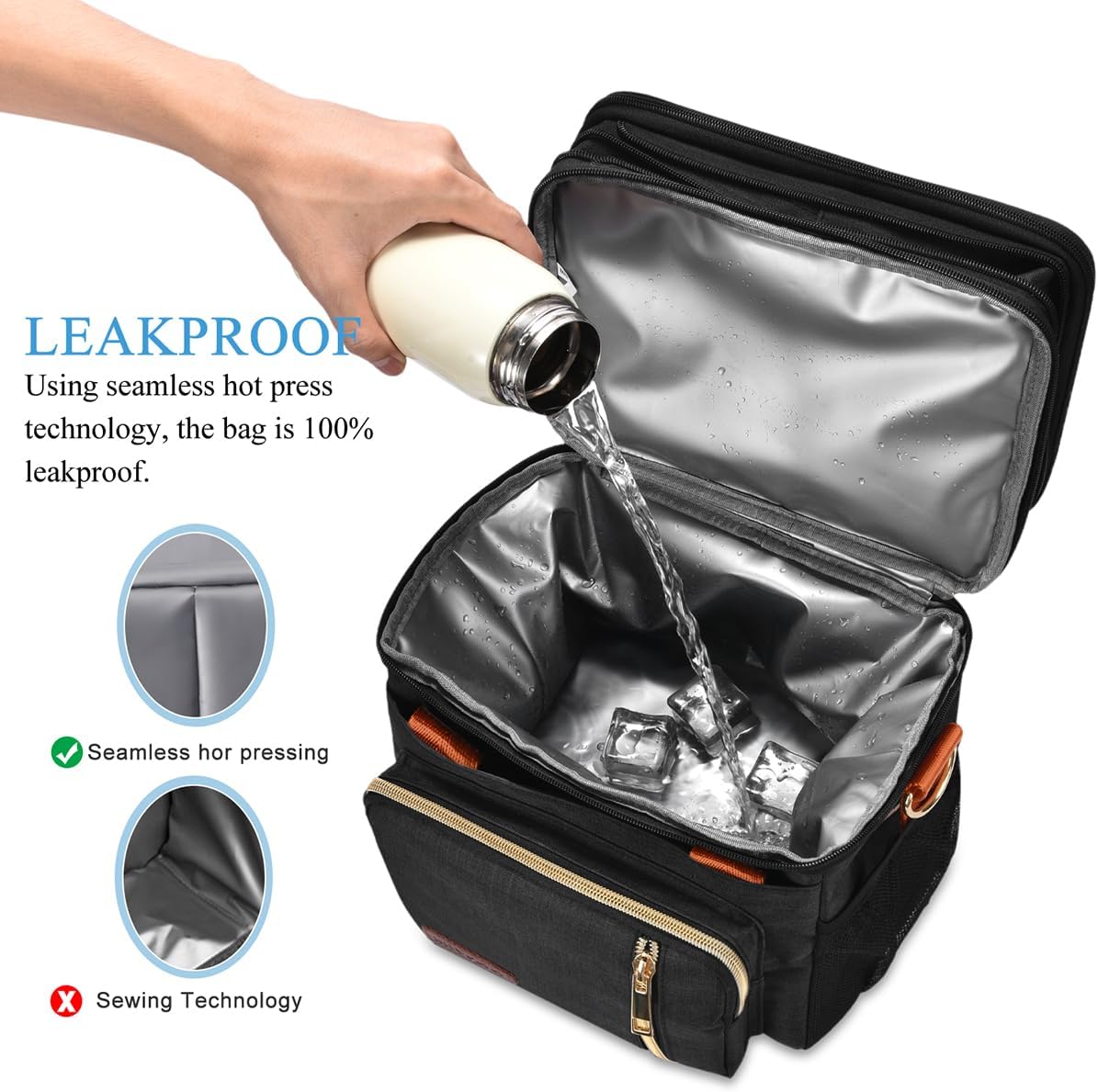 Lunch Bag for Women Men Double Deck Lunch Box - Leakproof Insulated Soft Large Lunch Cooler Bag, MIYCOO (Black,15L) - PuriLite