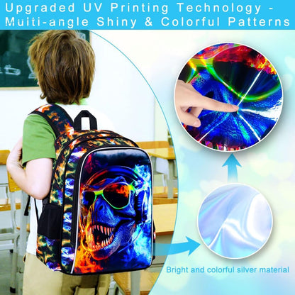 3pcs Backpack for Boys and Girls, 16” Kids Kindergarten Bookbag with Lunch Box, Cute Elementary Backpacks for Boy Girl - PuriLite
