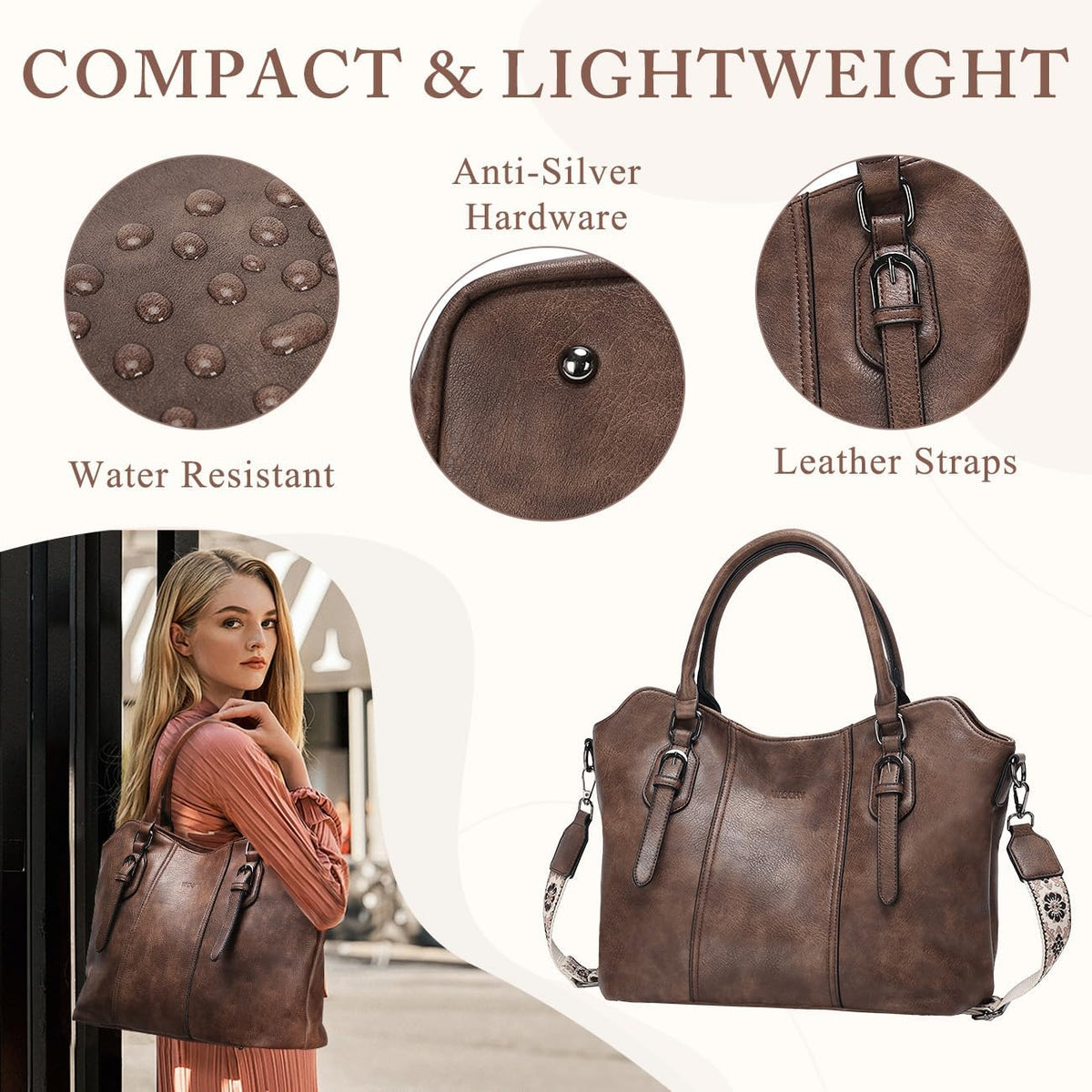 Hobo Bags for Women,VASCHY Vegan Leather Handbag Purse Top Handle Satchel Boho Shoulder Bag with Crossbody Guitar Strap - PuriLite