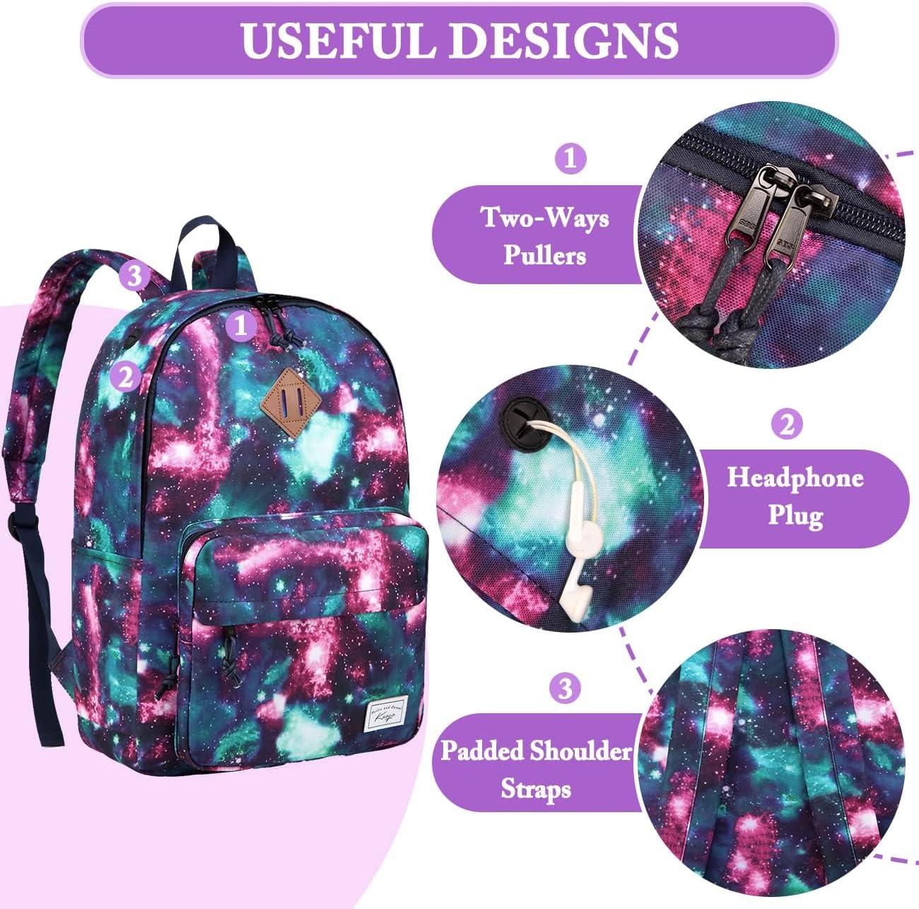 School Backpack, Kasqo 15.6 Inch Classic Lightweight Water-Resistant Backpack for Men Women Teens Girls Boys Kids to School, College, Travel, Work, Black - PuriLite