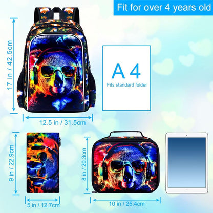 3pcs Backpack for Boys and Girls, 16” Kids Kindergarten Bookbag with Lunch Box, Cute Elementary Backpacks for Boy Girl - PuriLite