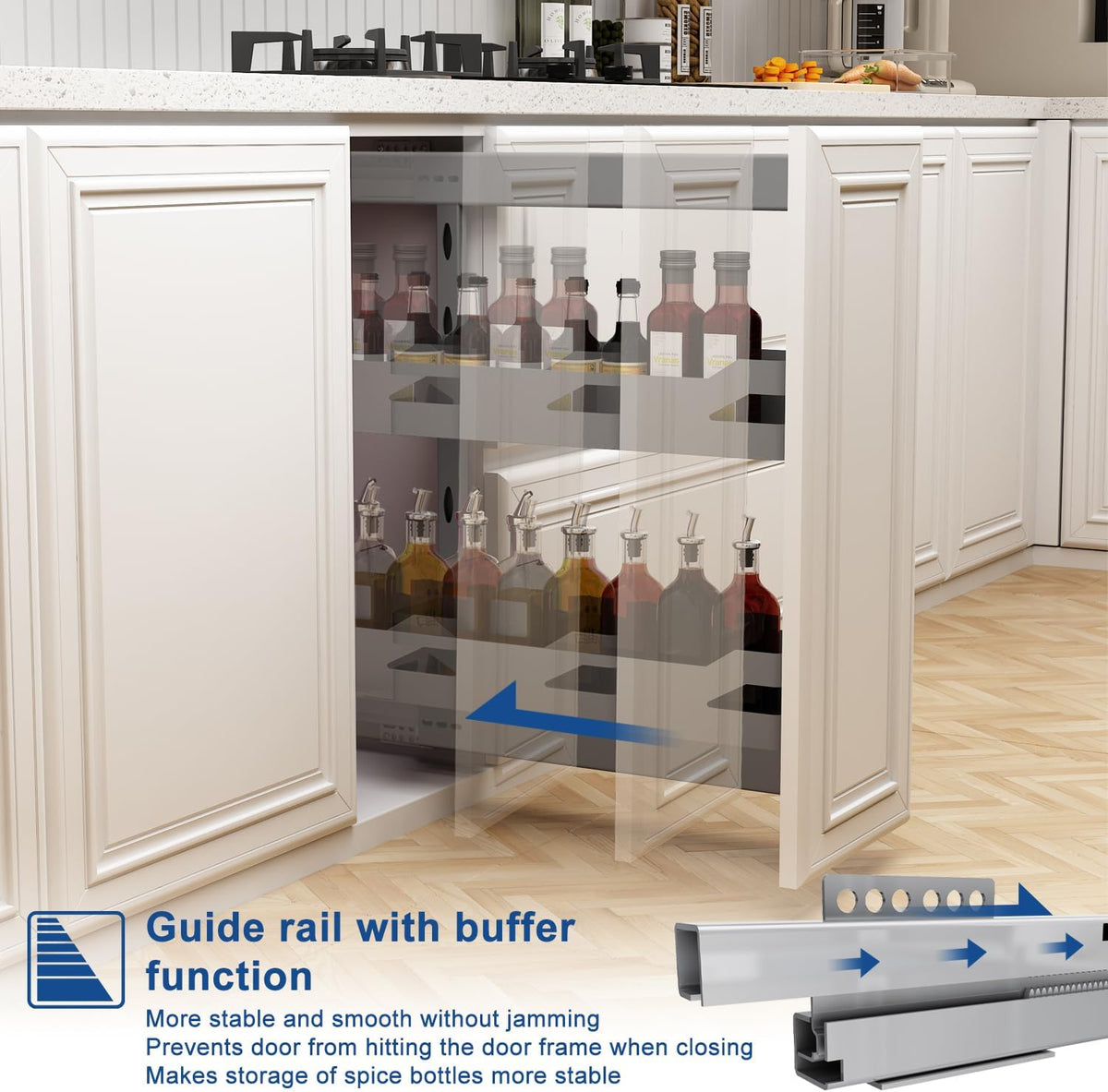 VADANIA Narrow Pull Out Cabinet Organizer, For 8" Cabinets 2-Tier Slim Cabinet Storage for with Solid Metal Trays, Soft Close Full-Extension Slides, Reversible Left or Right Side Mount