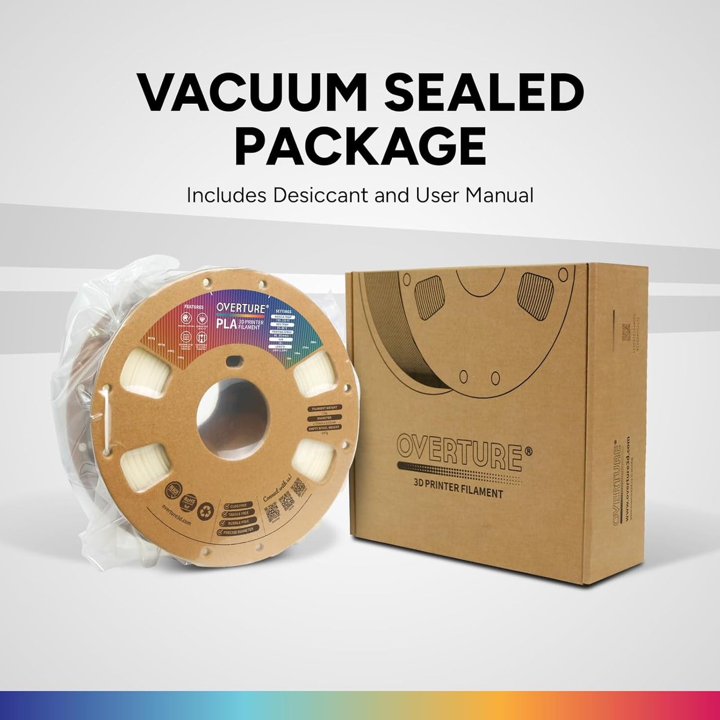 OVERTURE PLA Filament 1.75mm PLA 3D Printer Filament, 1kg Cardboard Spool (2.2lbs), Dimensional Accuracy +/- 0.02mm, Fit Most FDM Printer (Black 1-Pack) - PuriLite