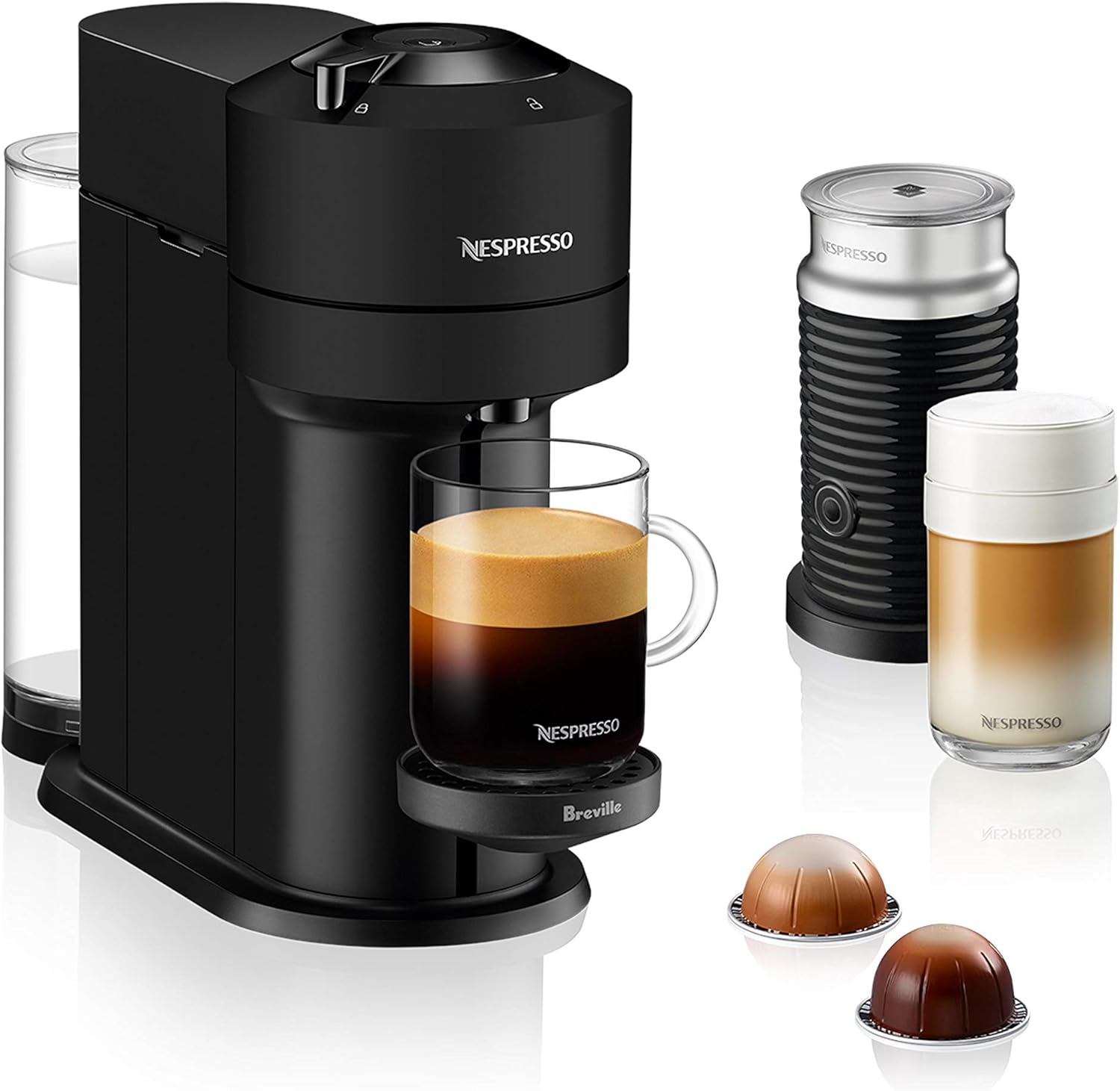 Nespresso Vertuo Next Coffee and Espresso Machine by Breville with Aeroccino Milk Frother - Light Grey - PuriLite