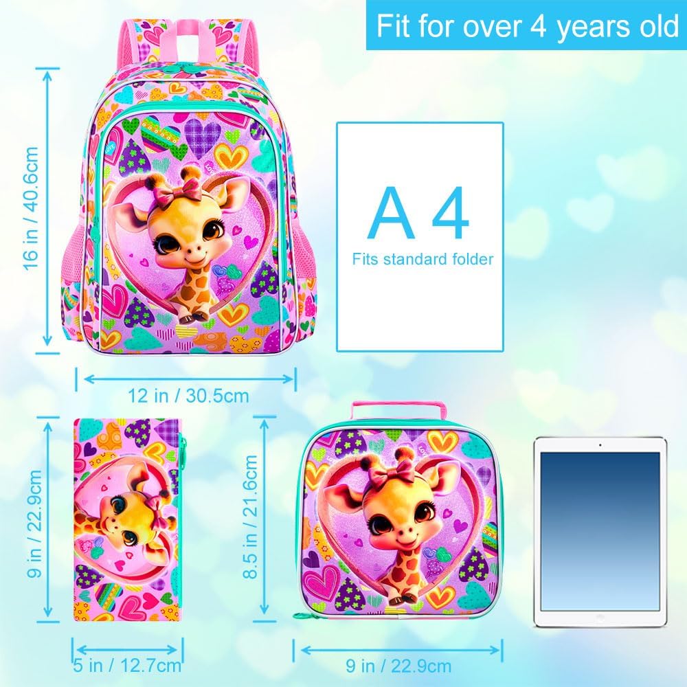 3pcs Backpack for Boys and Girls, 16” Kids Kindergarten Bookbag with Lunch Box, Cute Elementary Backpacks for Boy Girl - PuriLite