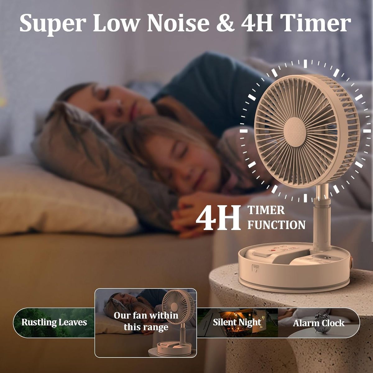 HHT Foldable Portable Standing Fan with Remote, 8" Rechargeable Floor Fan, 120° Quiet Oscillating Fan, 4 Speeds, LED Light, Timer, 7200mAh Battery, Adjustable Height Table Fan for Home Travel - PuriLite