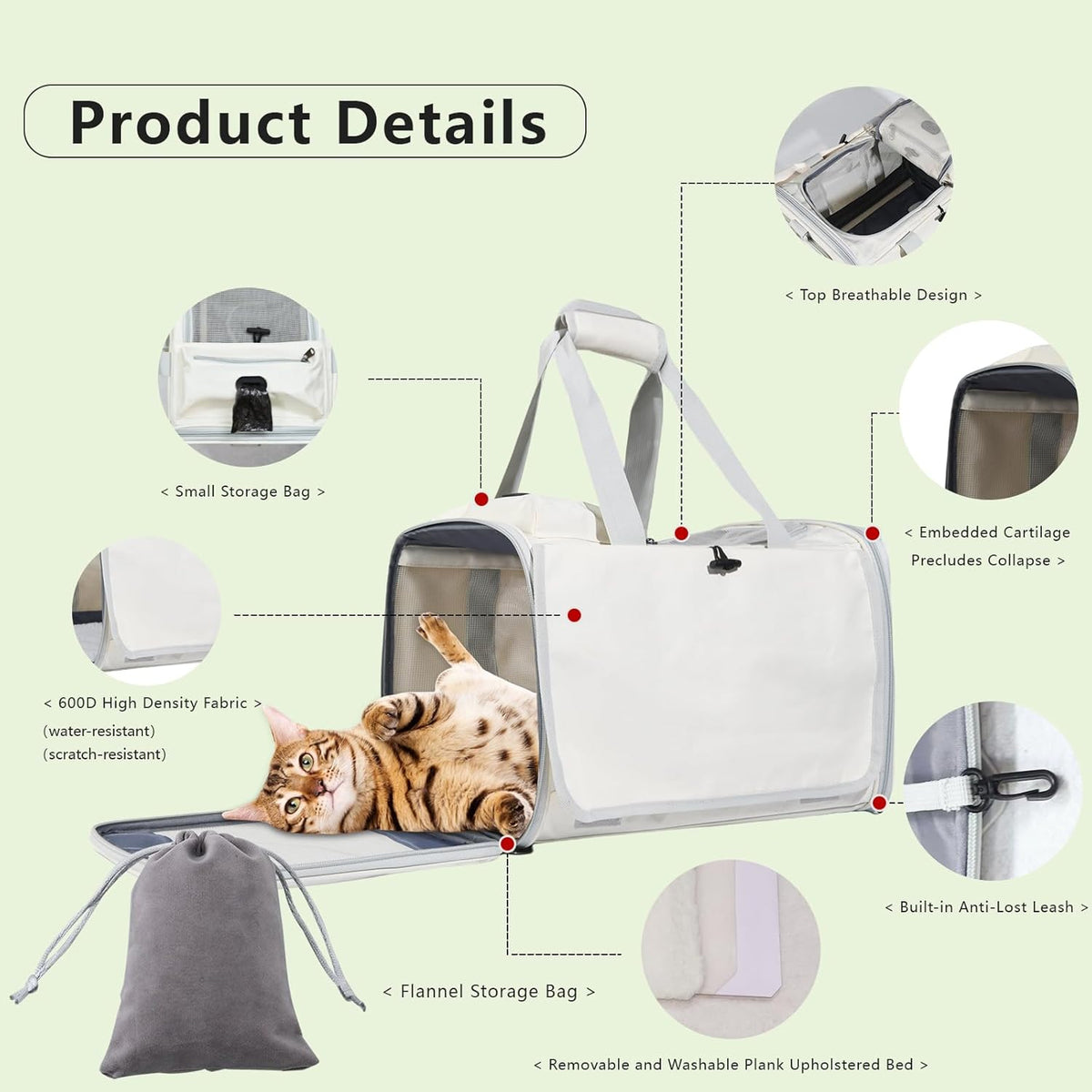 Le city Cat Carrier and Dog Carrier is Designed for Pets Weighing up to 16 lbs.Soft-Sided,Durable and Collapsible Travel Carrier,Breathable Mesh for Ventilation,Adjustable Shoulder Strap for Comfort - PuriLite