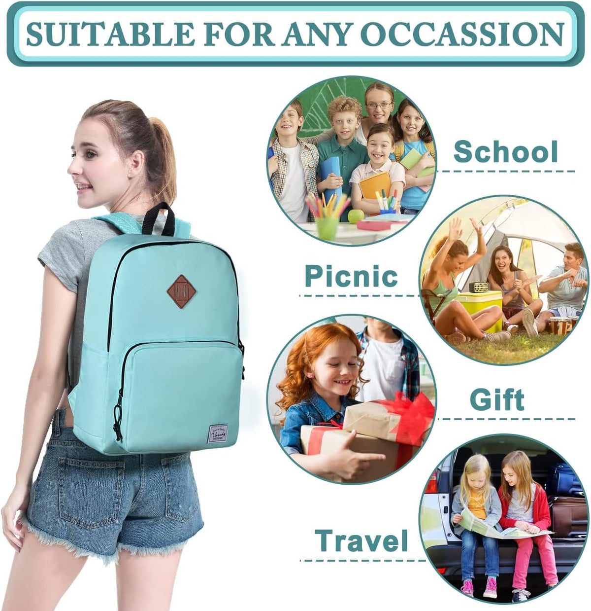 VASCHY Lightweight School Backpack for Women with Sleeve for 14" Laptop - PuriLite