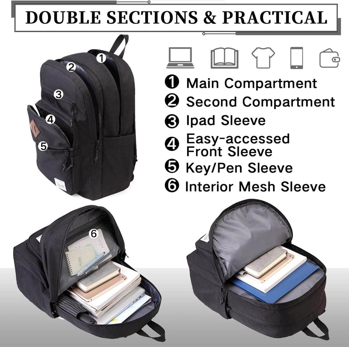 School Backpack for Men Women,Vaschy Lightweight School Bag Bookbag Casual Daypack for High School/College/Teens/Travel/Work - PuriLite