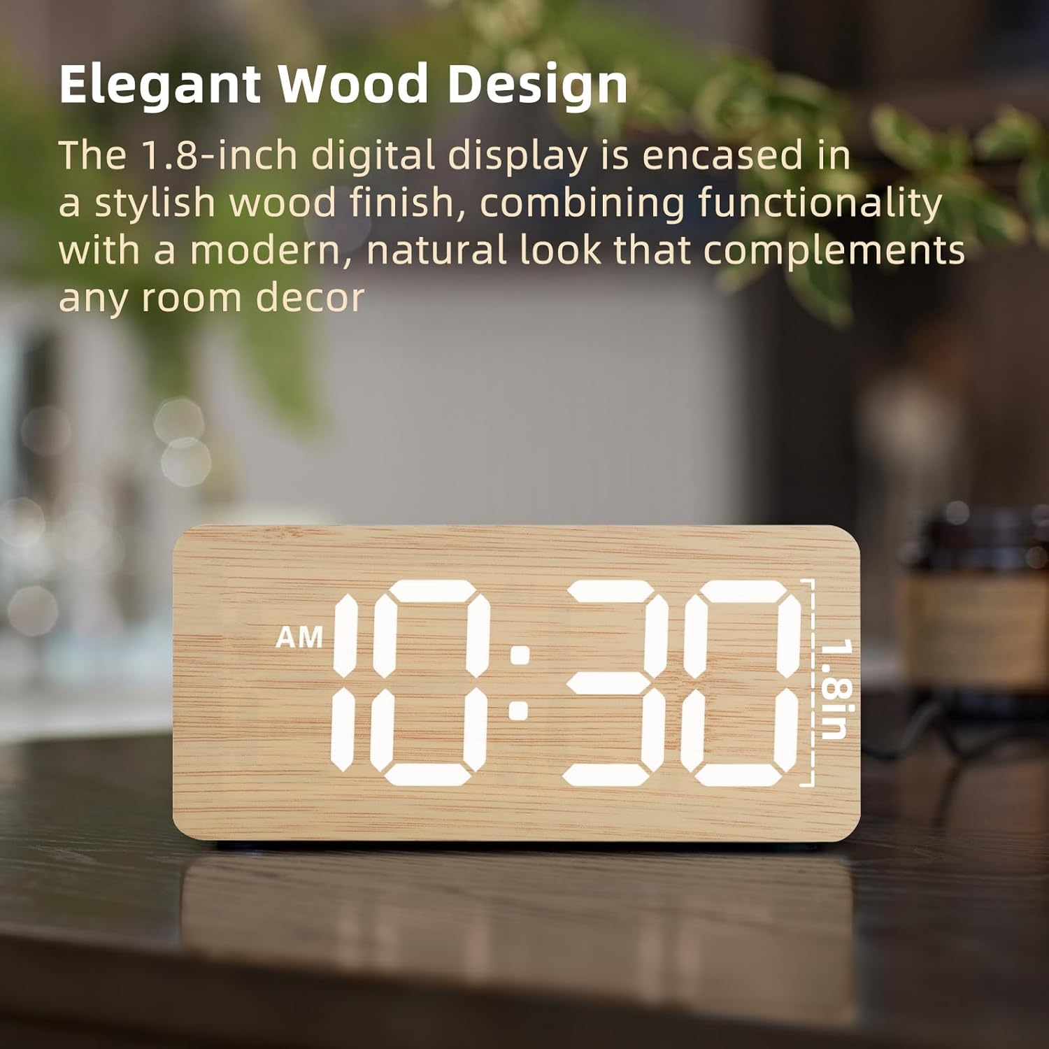 Purilite Select Wooden Digital Alarm Clock with Large LED Display - PuriLite