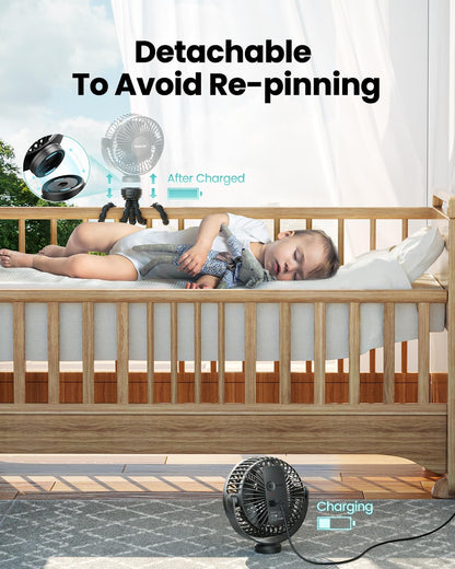 Gaiatop Mini Portable Pram Fan, Rechargeable Small Clip on Fan for Stroller, Detachable 3 Speed 360 Degree Rotate Flexible Tripod Handheld Desk Cooling Car Seat Crib Treadmill Travel Black - PuriLite