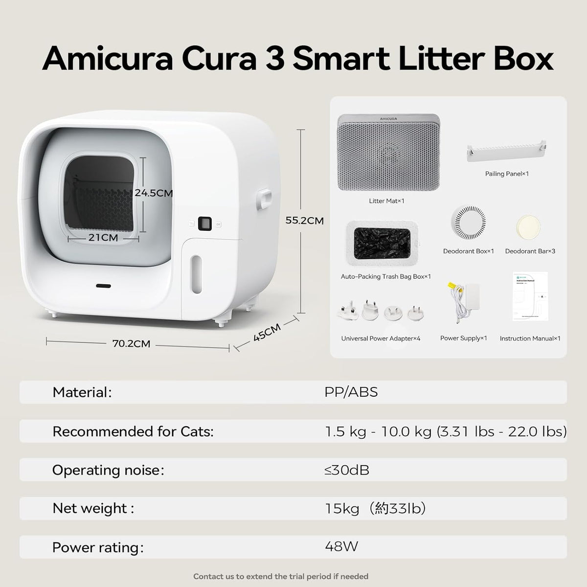 Amicura Automatic Cat Litter Box, Self Cleaning, 360-Degree Detection Smart Anti-Pinch, App Control, Odor-Proof, 65L Extra Large Open-top Cat Litter Box, Ultra Quiet Cat Toilet - PuriLite