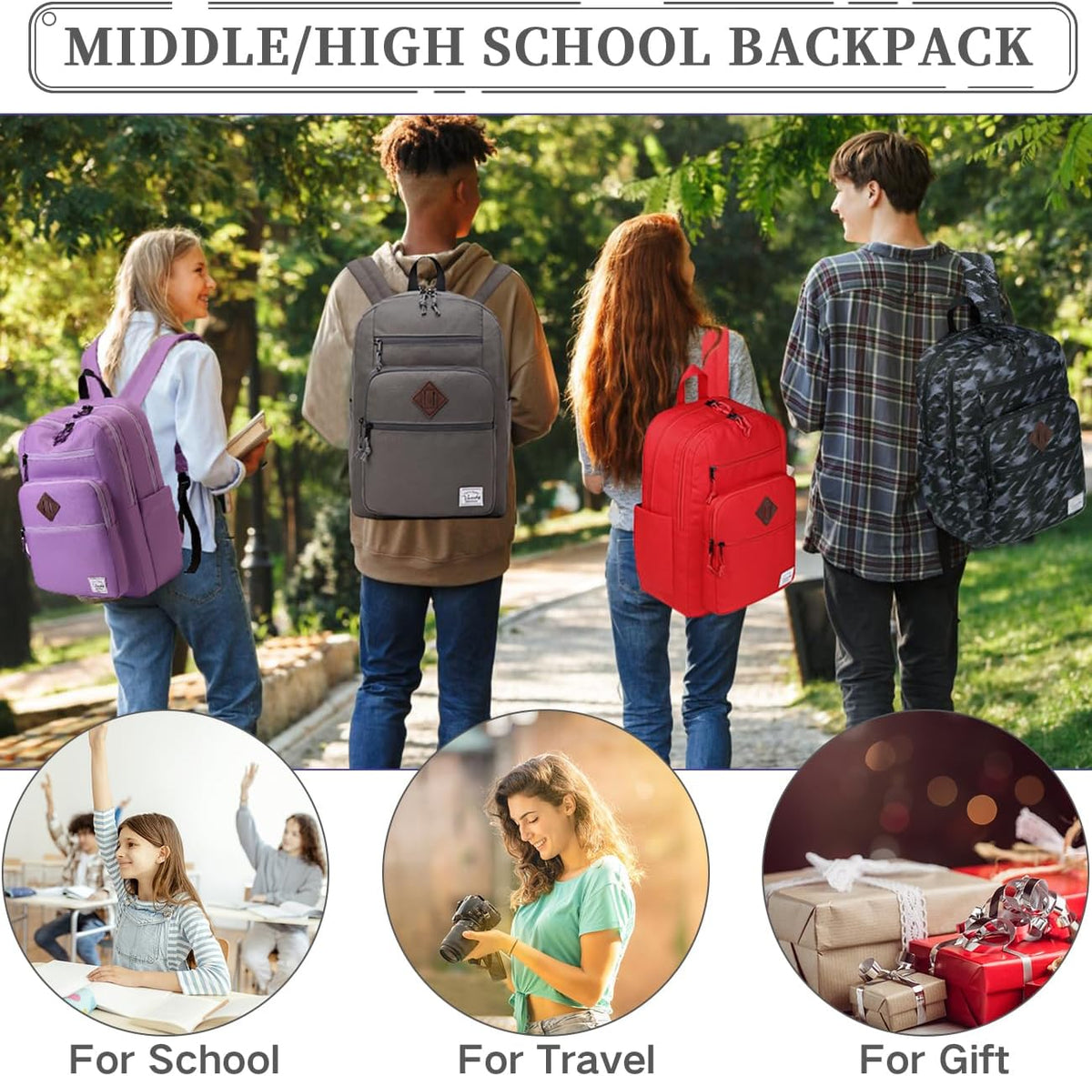 School Backpack for Men Women,Vaschy Lightweight School Bag Bookbag Casual Daypack for High School/College/Teens/Travel/Work - PuriLite