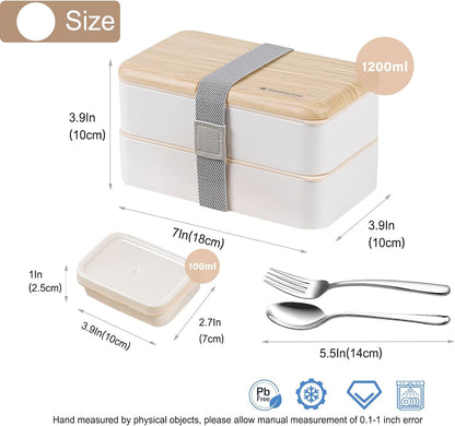 Original Bento Box Lunch Boxes Container Bundle Divider Japanese Style with Stainless Steel Utensils Spoon and Fork (Pink) - PuriLite