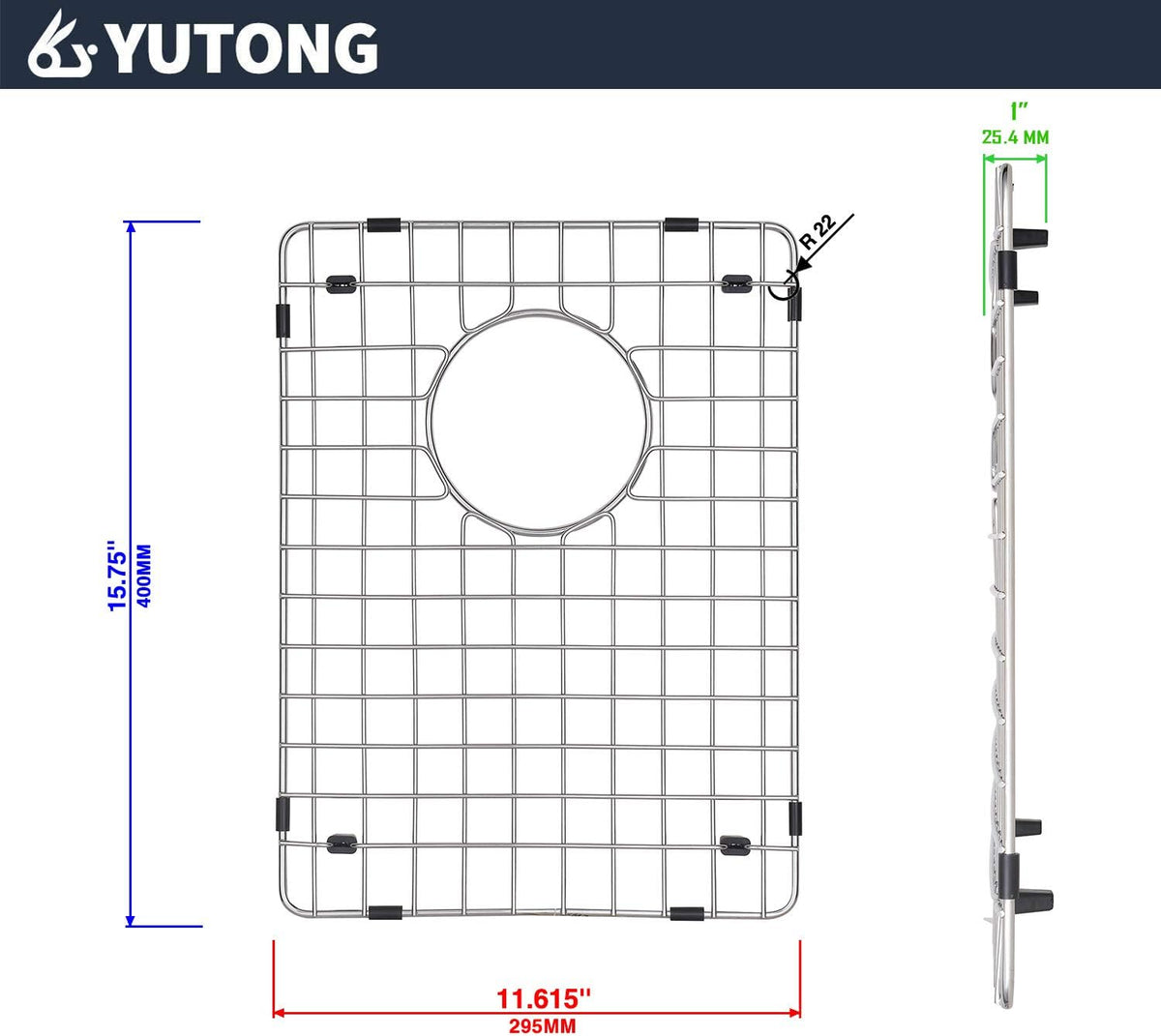Yutong Kitchen Stainless Steel Sink Bottom Grid with Small Rounded Corner (27.5" x 15.5") - PuriLite