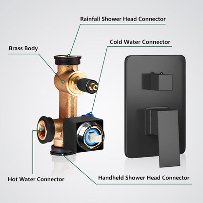 LCEVCGK Shower Faucet Set Complete Matte Black Shower System with 8 inch Square Rainfall Shower Head 3-Function Handheld Shower Waterfall Bathtub Spout Rain Shower Combo Set Bathroom Wall Mounted - PuriLite