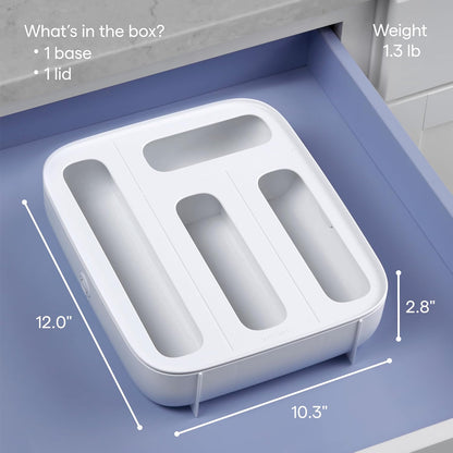 YouCopia StoraBag Drawer Food Bags Dispenser, 3-Slot, Plastic Sandwich Bag Organizer for Kitchen Storage - PuriLite