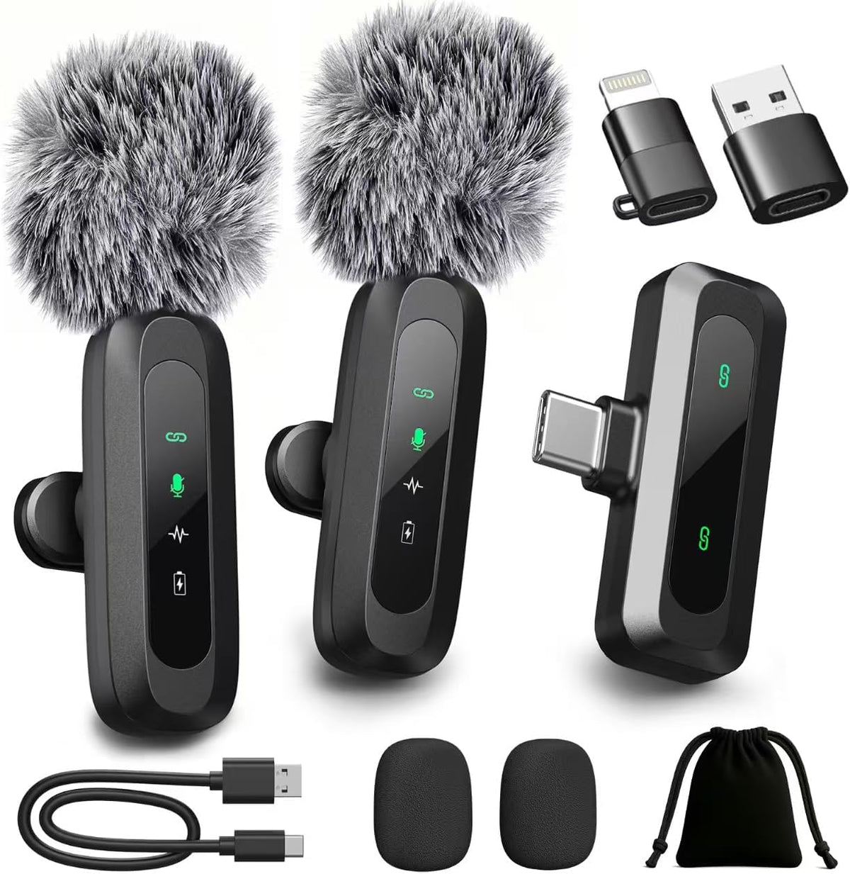 AXUAXU 2025 Upgraded Mini Wireless Lavalier Microphone with LED Display, USB-C Clip-on Mic for iPhone, iPad, Android, PC, Small Lapel Mic for Recording YouTube Video Podcast Vlog - PuriLite