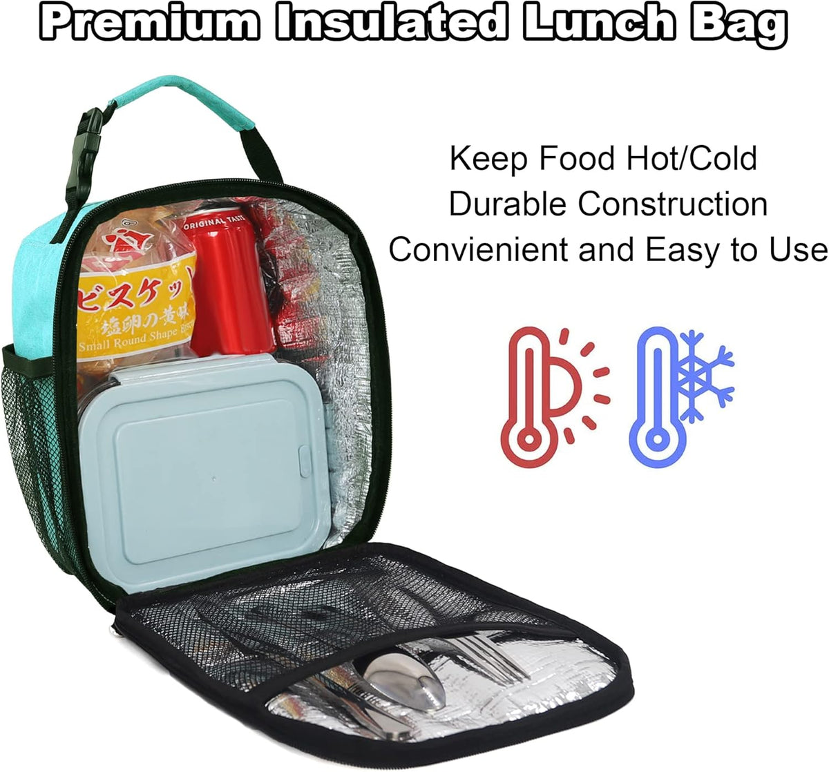 Lunch Box for Men Women Adults Small Lunch Bag for Office Work Picnic - Reusable Portable Lunchbox, Black - PuriLite