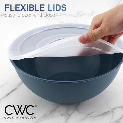 COOK WITH COLOR Mixing Bowls with TPR Lids - 12 Piece Plastic Nesting Bowls Set Includes 6 Prep Bowls and 6 Lids, Microwave Safe Mixing Bowl Set (Mint) - PuriLite