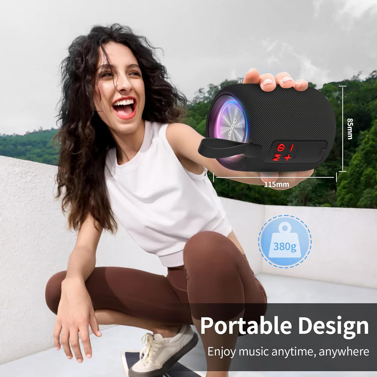 Oraolo Bluetooth Speaker, Portable Bluetooth Speakers with Immersive Audio, LED Lights, 8H Playtime, Bluetooth 5.4, Support TWS TF USB, IPX6 Waterproof Wireless Speakers for Outdoor Camping Home - PuriLite