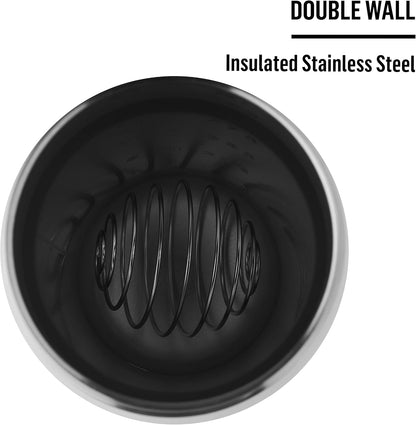 BlenderBottle Strada Twist Cap Shaker Cup Insulated Stainless Steel Water Bottle with Wire Whisk, 24-Ounce, Black - PuriLite