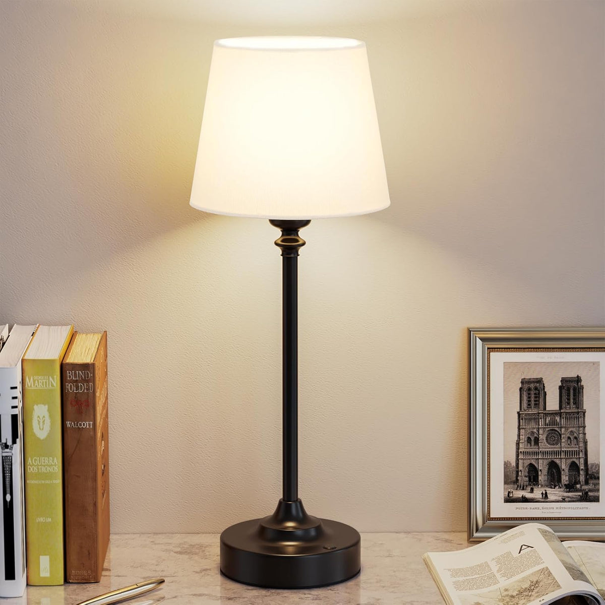 Rechargeable Cordless Table Lamp: 3000k Stepless Dimming, 1 Pack Brass 4000mAh Battery Operated Wireless Touch Lamp for Dining Table, Counter, Living Room, Bedroom - PuriLite