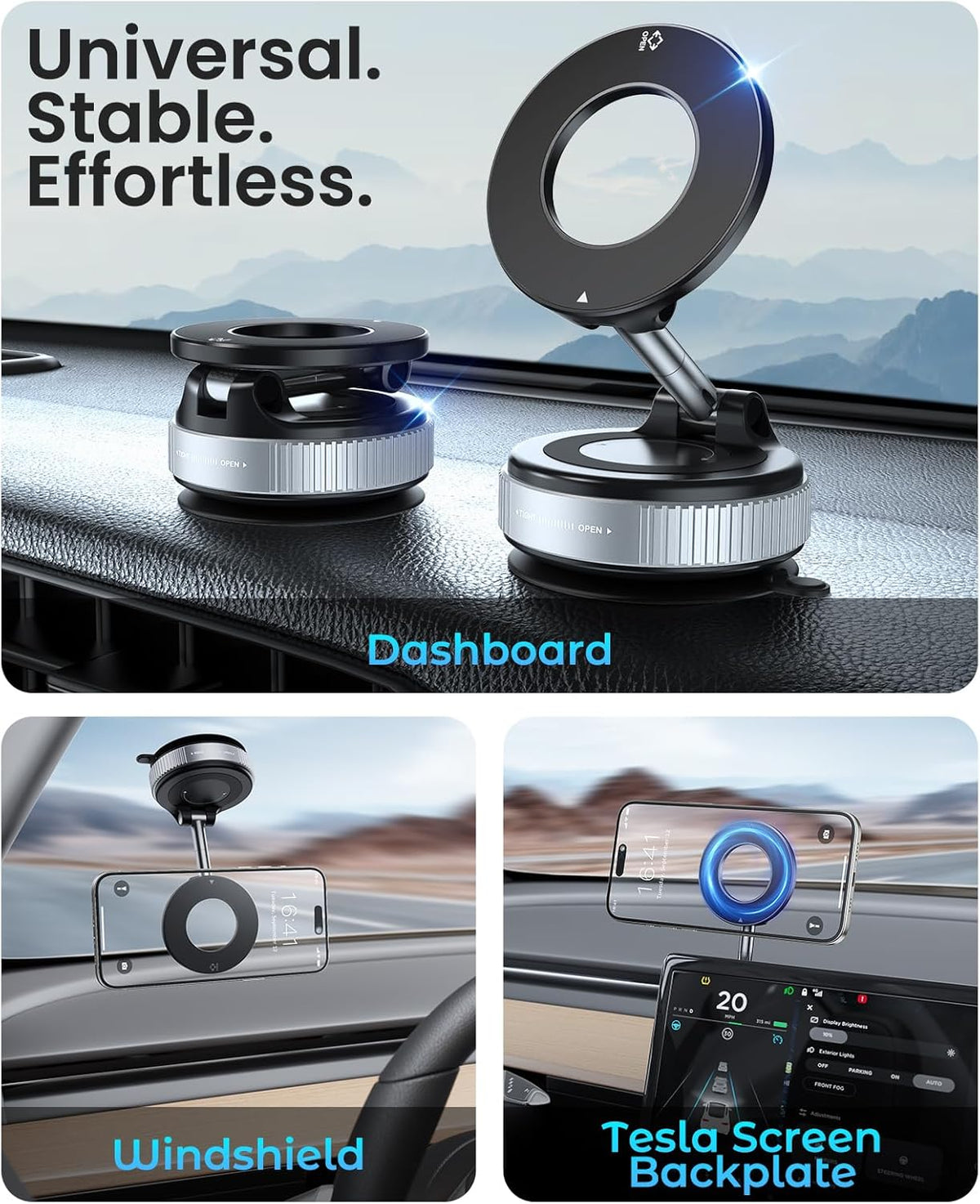 Jononser Vacuum Magnetic Suction Cup Phone Mount for Magsafe, 360° Adjustable Magnetic Phone Holder, Pocket Size Foldable Portable Cell Phone Holders for Your Car for All Smartphones & All Car Models - PuriLite