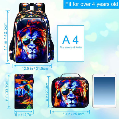 3pcs Backpack for Boys and Girls, 16” Kids Kindergarten Bookbag with Lunch Box, Cute Elementary Backpacks for Boy Girl - PuriLite