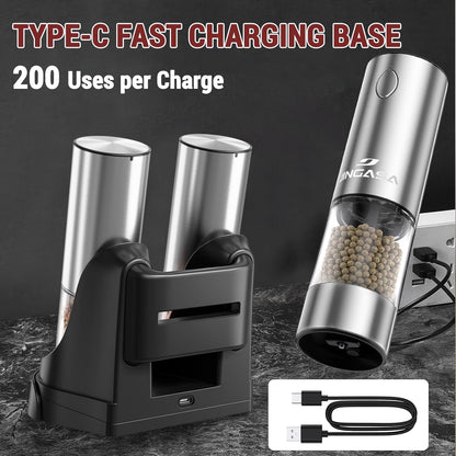 [Upgraded Larger Capacity] Electric Salt and Pepper Grinder Set with USB Charging Base, 95ml Large Capacity, Adjustable Coarseness,Stainless Steel Automatic Pepper Mill (Upgraded Capacity-A) - PuriLite