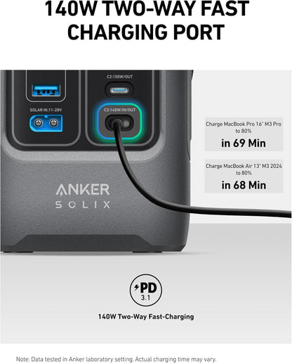 Anker SOLIX Power Bank Station C200 DC, 192Wh Portable Power Station, LiFePO4 Battery, 200W Solar Generator, for Outdoor Camping, Traveling, and Emergencies (No Wall Charger Included) - PuriLite