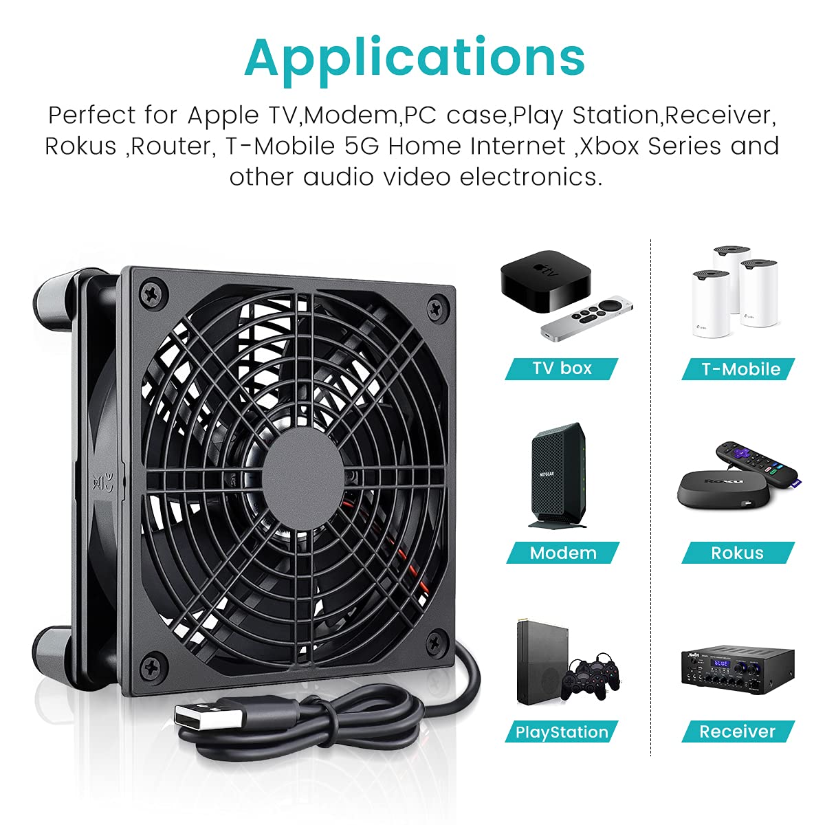 Wathai High Airflow Router Cooling Fan for Computer Cooler TV Small Box DC 5V USB Power 120mm 240mm Fan with Multi Speed Controller - PuriLite