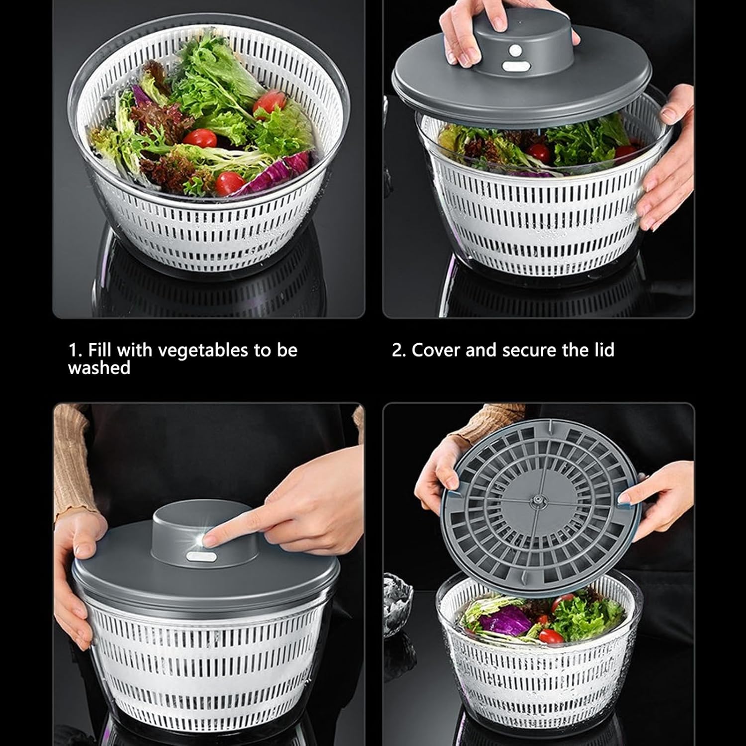 Vegetable Washing Machine Kneading Bowl, Multifunctional Spinner Dryer Vegetable Dryer Salad Mixer Salad Spinner Lettuce Dryer for Home Kitchen (Gray) - PuriLite