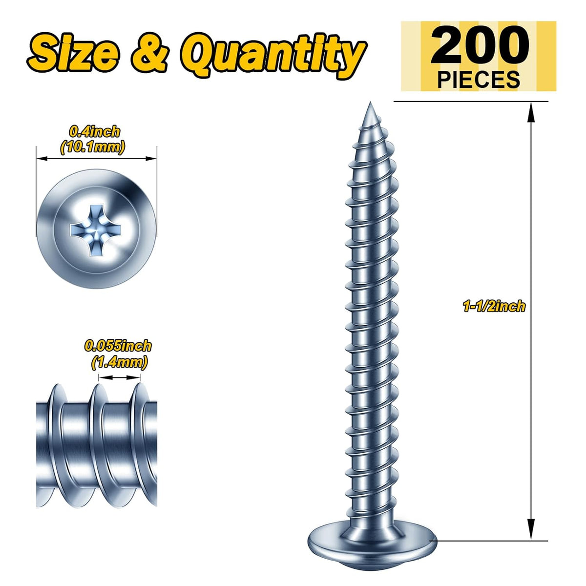 150Pcs #8 × 2" Black Screws for Wood, Phillips Truss Head Wood Screws, Quick Metal Self Tapping, Zinc Plated Steel, Truss Head Screws by Mywish - PuriLite