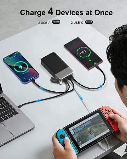 NOBIS 45W Power Bank 20000mAh Power Bank with Detachable USB-C Cable Fast Charging Battery Pack, 2 USB-C In/Out & 2 USB-A, Digital Display, Small Current Mode, Compatible with Phone 17 S25
