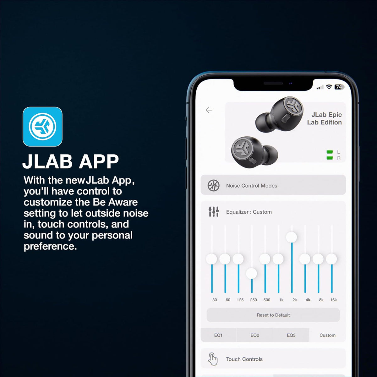 JLab, Epic Lab Edition, True Wireless Earbuds, Hybrid Dual Drivers, Spatial Audio, Black