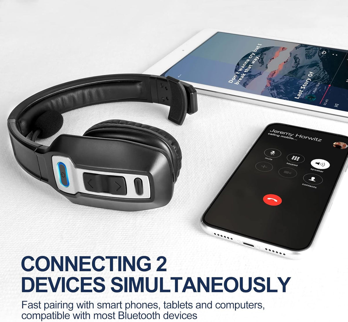 Sarevile Trucker Bluetooth Headset, V5.2 Wireless Headset with Upgraded Microphone AI Noise Canceling, On Ear Bluetooth Headphone with Mute for Driver Office Call Center - PuriLite