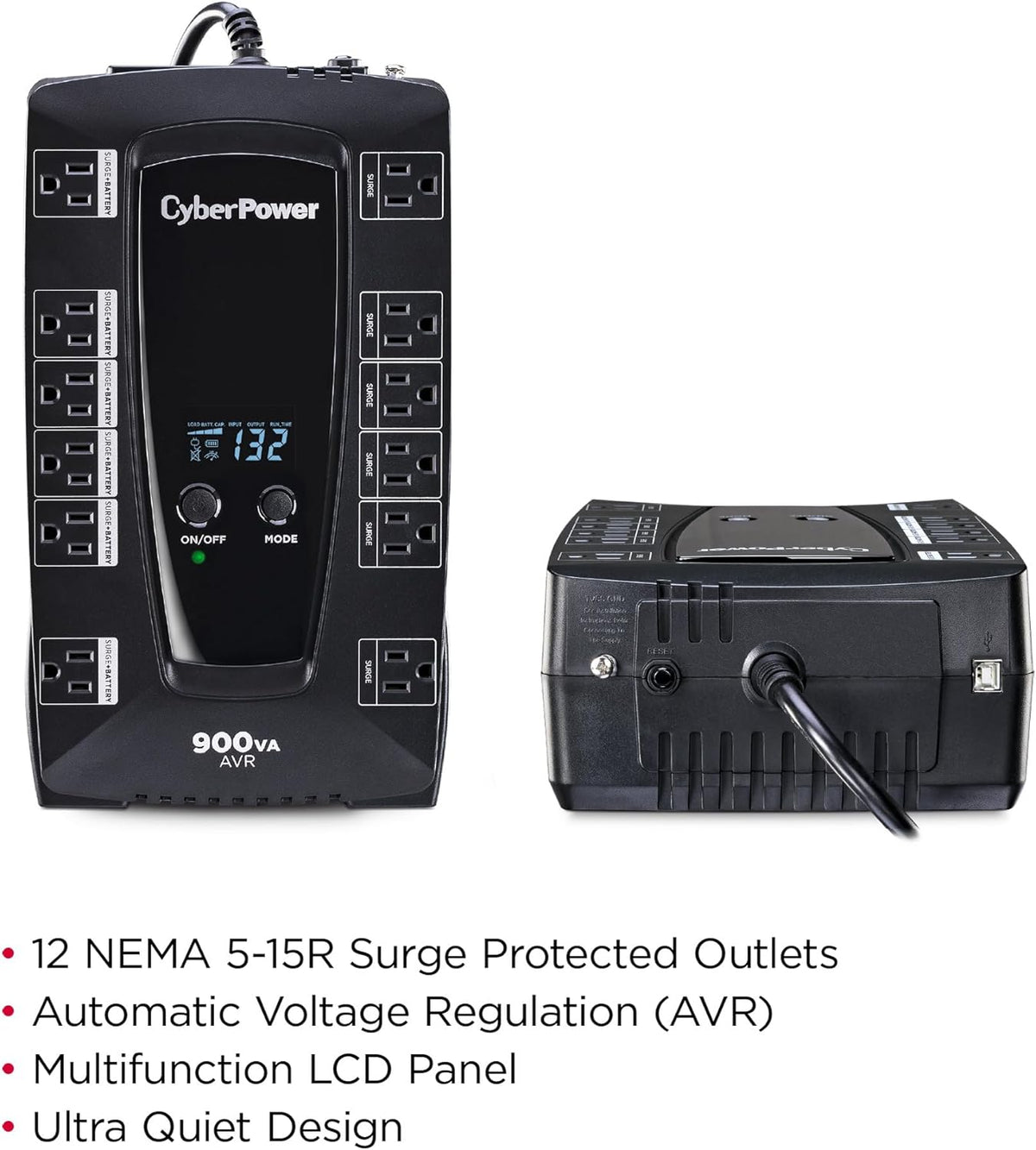 CyberPower AVRG900LCD Intelligent LCD UPS System, 900VA/480W, 12 Outlets, AVR, Compact - PuriLite