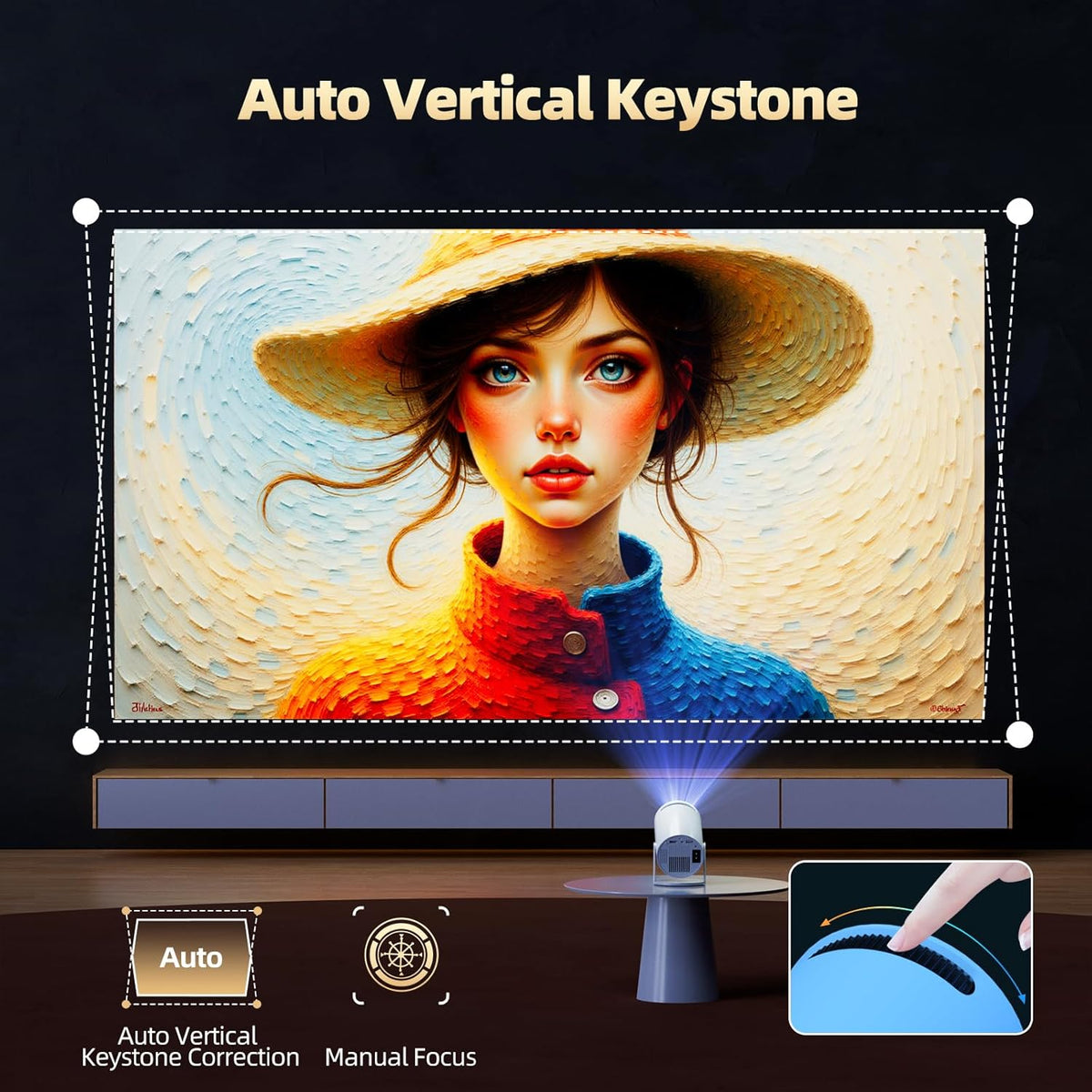 Mini Projector with WiFi and Bluetooth, Support 4K Projector Full HD with Automatic Vertical Keystone Correction 270° Rotation Projector and Android 11.0 Compatible with Phone/HDMI/USB-White - PuriLite