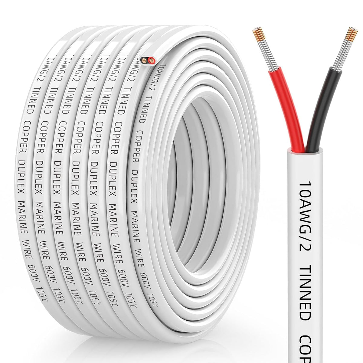 CONEPY Marine Cable 10 Gauge Duplex 10/2 Marine Grade Pvc Wire Braided Copper Tinned Waterproof Oxygen Free IP68 10 Awg For Boat, Automotive, Rv, Solar, Led Strips (9M/30 Feet) - PuriLite