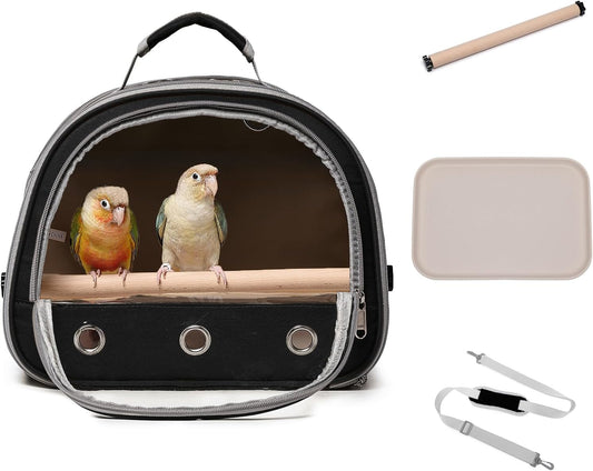 Bird Carrier,Bird Cage Parakeet Parrot Budgie Carrier Backpack for Small Birds, Travel Bird Cages with Perch, Transparent Ventilation Cockatiels, Pet Carrier for Outdoor Use(Yellow) (Black)