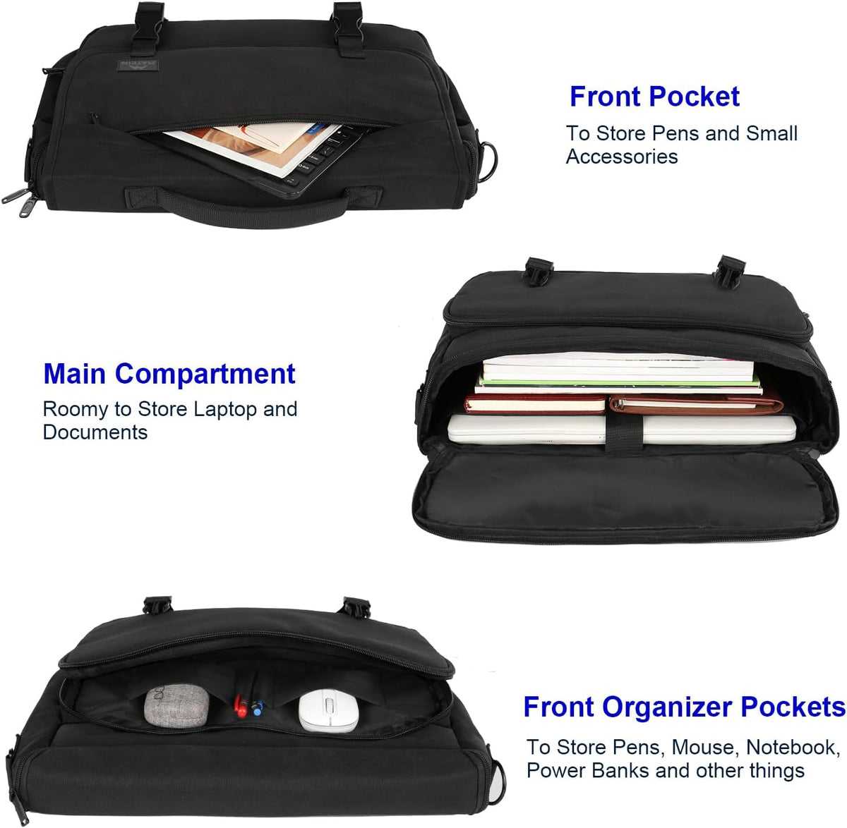 Messenger Bag for Men, Laptop Bag 15.6 Inch, Water Resistant Canvas Shoulder Bag Nylon Crossbody Bag for Women with Detachable Shoulder Strap Black - PuriLite