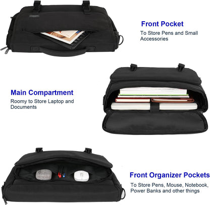 Messenger Bag for Men, Laptop Bag 15.6 Inch, Water Resistant Canvas Shoulder Bag Nylon Crossbody Bag for Women with Detachable Shoulder Strap Black - PuriLite