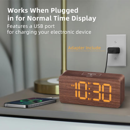 Purilite Select Wooden Digital Alarm Clock with Large LED Display - PuriLite