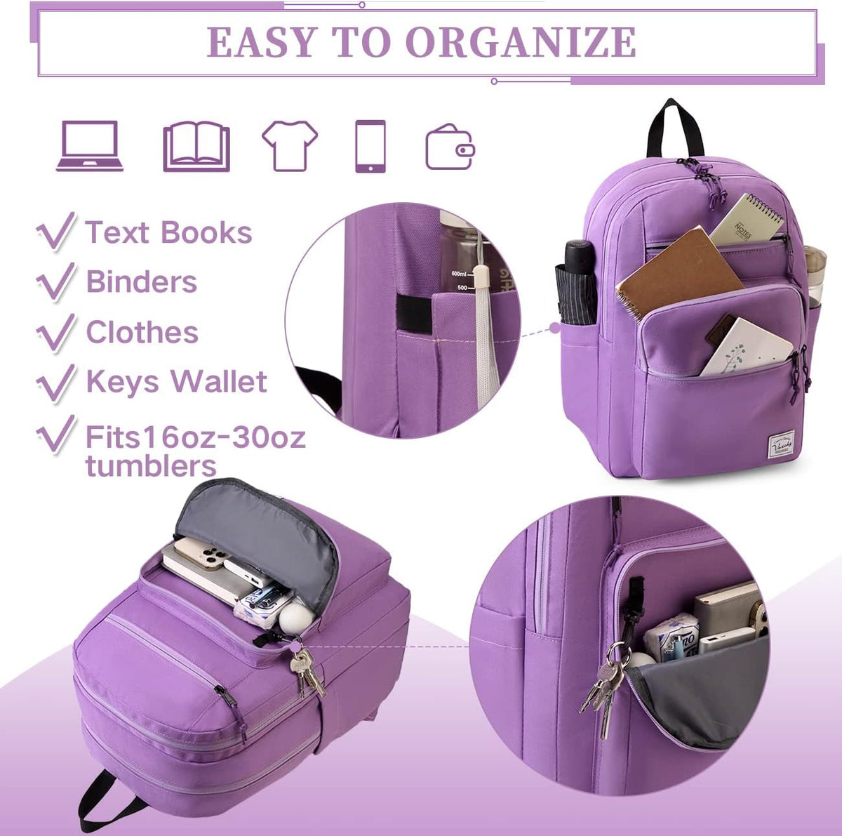 School Backpack for Men Women,Vaschy Lightweight School Bag Bookbag Casual Daypack for High School/College/Teens/Travel/Work - PuriLite