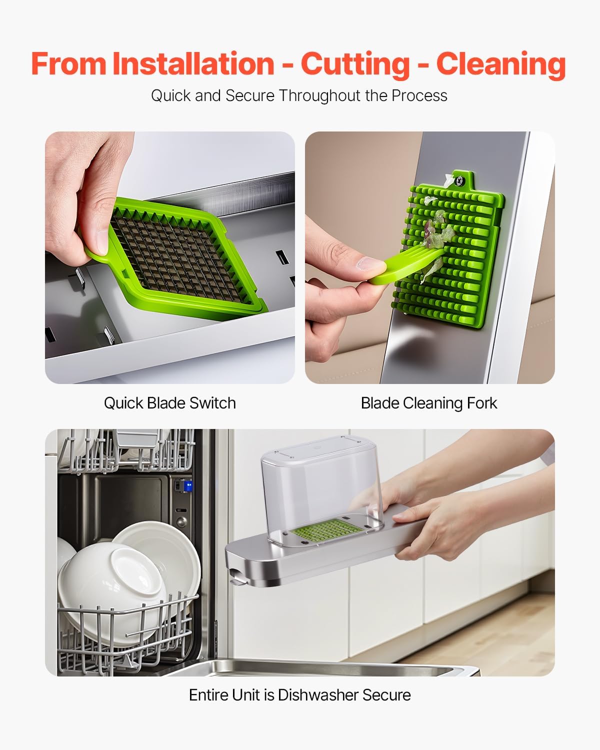 VEVOR Vegetable Chopper, Food Veggie Cutter with 3 Stainless Steel Blades, Onion Slicer with Container, Salad Potato Dicer Kitchen Gadgets & Essentials Home Appliances Tools for Easy DIY, Silver - PuriLite