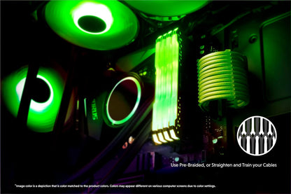 LINKUP - 30cm Super Soft and Flexible PSU Cable Extension Sleeved Custom Mod GPU PC Braided w/Comb Kit | 1 x 24 P (20+4) | 2 x 8 P (4+4) CPU | 2 x 8 P (6+2) GPU Set | 300mm - Blackgreen - PuriLite