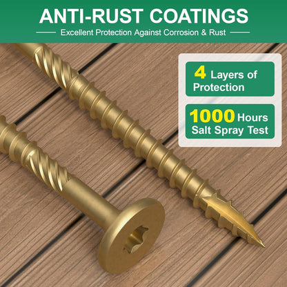 FMhotu 6 Inch Heavy-Duty Outdoor Deck Screws, 50Pcs Star Drive Decking Wood Screws, Rust Resistant Timber Screws for Timber/Log/Landscaping Wood (#14 x 6 Tan - PuriLite